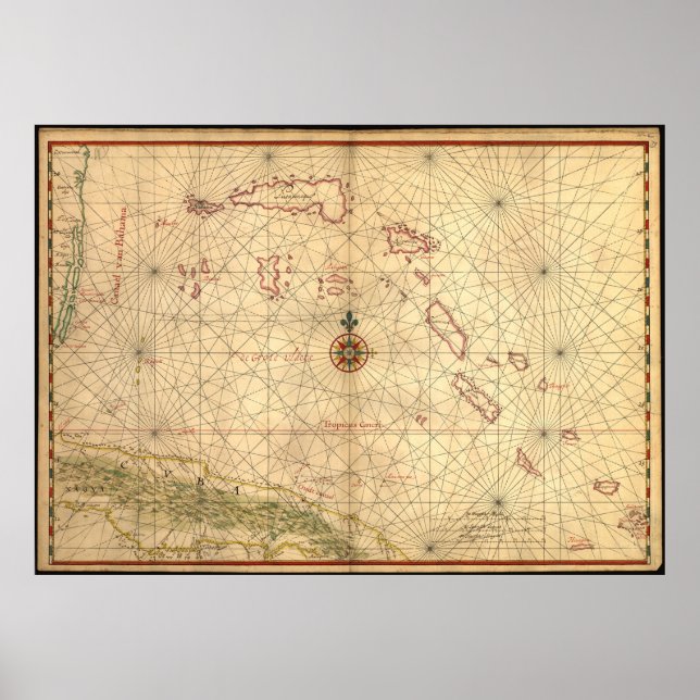 Pôster Mapa das Baamas (1650) (Frente)