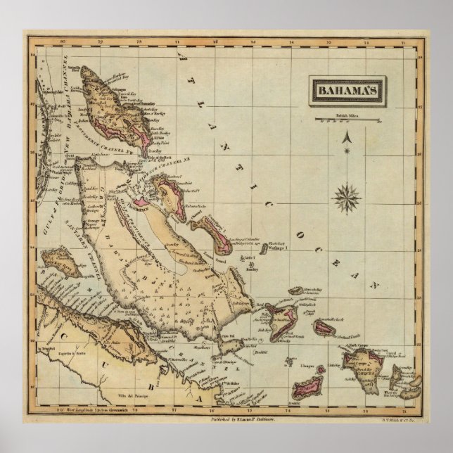 Pôster Mapa das Baamas (1823) (Frente)
