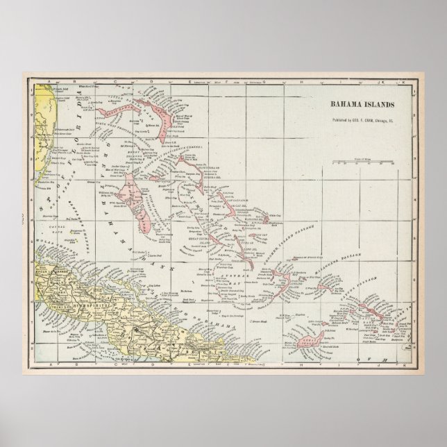 Pôster Mapa das Bahamas (1901) (Frente)