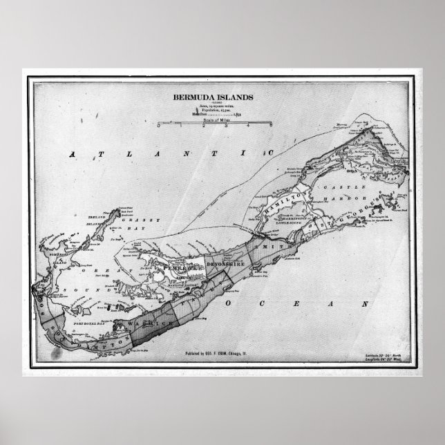 Poster Mapa das Bermudas (1901) BW (Frente)