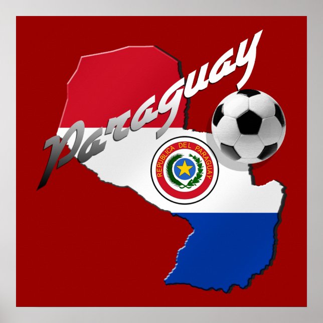 Pôster Mapa das bolas de futebol do Paraguai na bandeira (Frente)