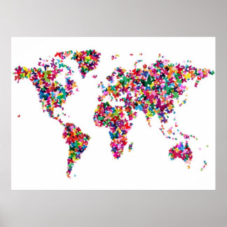 Pôster Mapa das Borboletas do Mundo