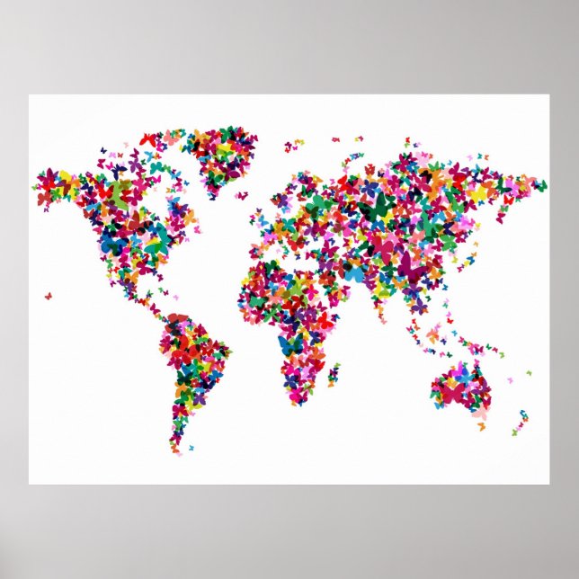Pôster Mapa das Borboletas do Mundo (Frente)