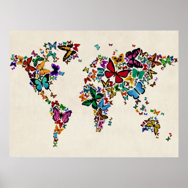 Poster Mapa das Borboletas do Mundo (Frente)