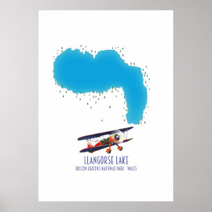 Poster Mapa das caminhadas do lago Llangorse Brecon Beaco