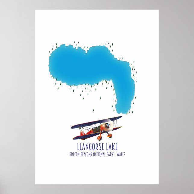 Poster Mapa das caminhadas do lago Llangorse Brecon Beaco (Frente)