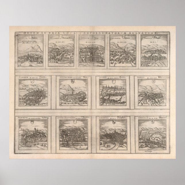 Poster Mapa das cidades da Suiça antiga (1575) (Frente)