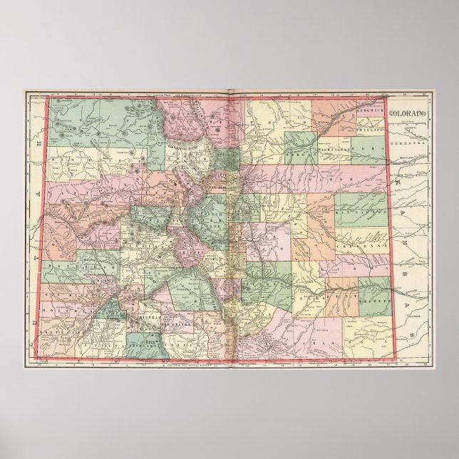 Poster Mapa das Cidades do Colorado (1901) (Frente)