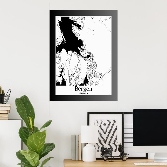 Poster Mapa das cidades modernas de Bergen Norway (Escritório em casa)
