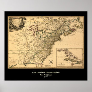 Poster Mapa das Colônias Americanas Vintage 1777 por Phel
