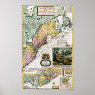 Poster Mapa das Colônias Britânicas em 1715 na América