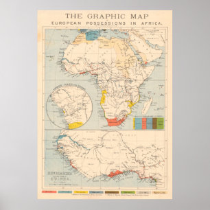 Poster Mapa das Colônias Europeias de África Vintage (1