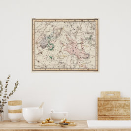 Poster Mapa das Constelações de Perseu e Andrômeda Vintag