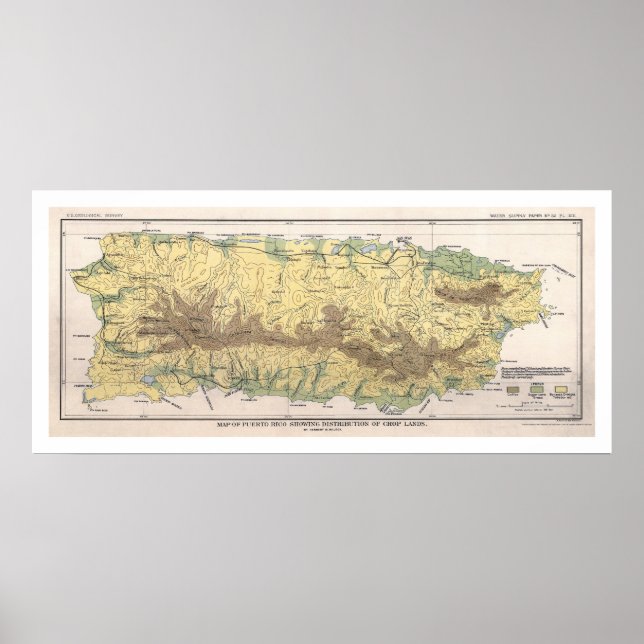 Pôster Mapa das culturas em Porto Rico em 1899 (Frente)