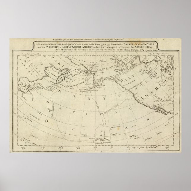 Poster Mapa das Descobertas feitas por Cook e Clerke 2 (Frente)