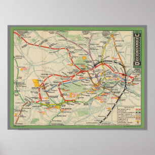 Poster Mapa das estradas de ferro subterrâneas de Londre