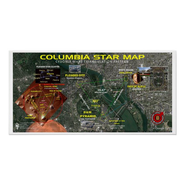 Pôster Mapa das estrelas da Columbia (Frente)
