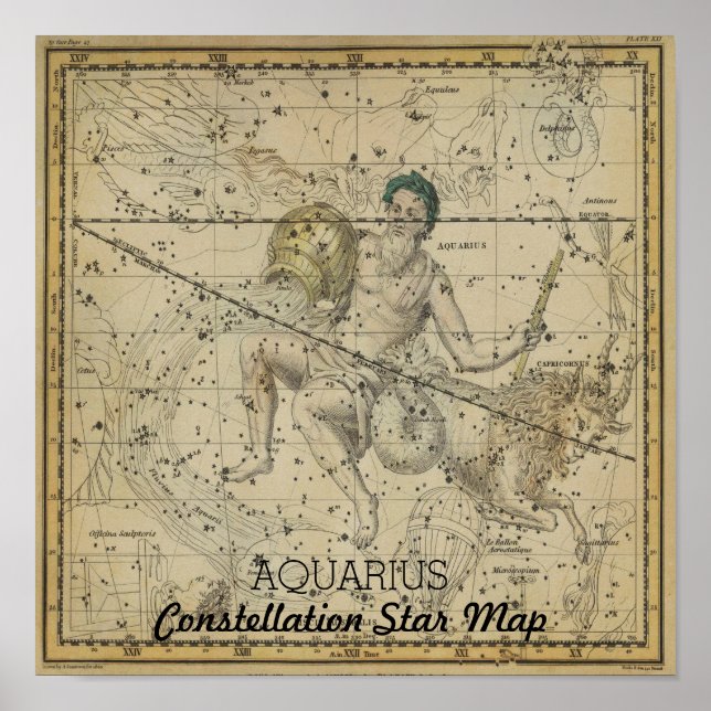 Pôster Mapa das Estrelas da Constelação de Aquarius Janei (Frente)