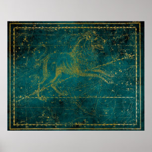 Poster Mapa das estrelas do leão verde e Dourado ilustrad