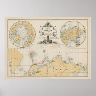 Poster Mapa das Explorações do Ártico e do Polo Norte 