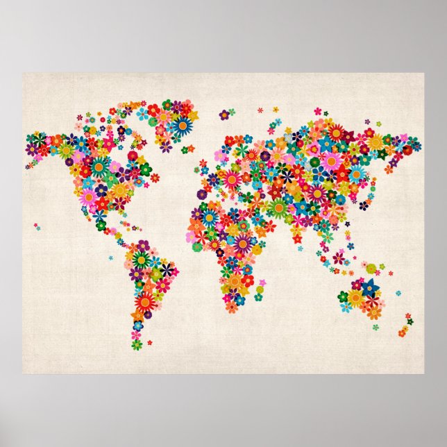 Poster Mapa das Flores do Mapa Mundial (Frente)