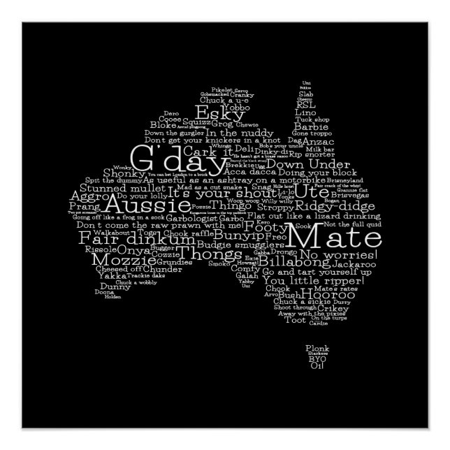 Pôster mapa das gírias australianas (Frente)