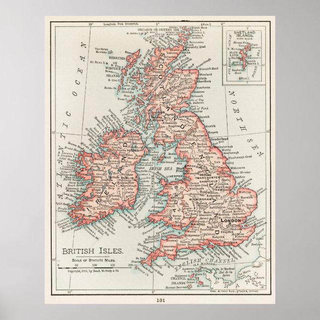 Poster Mapa das Ilhas Britânicas (Frente)