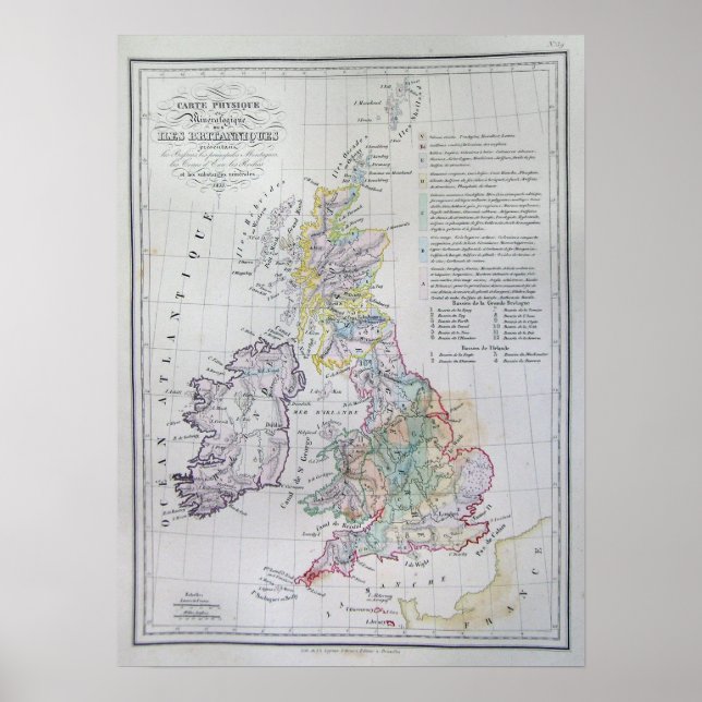 Poster Mapa das Ilhas Britânicas, Inglaterra, País de Gal (Frente)