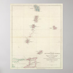 Pôster Mapa das ilhas de barlavento