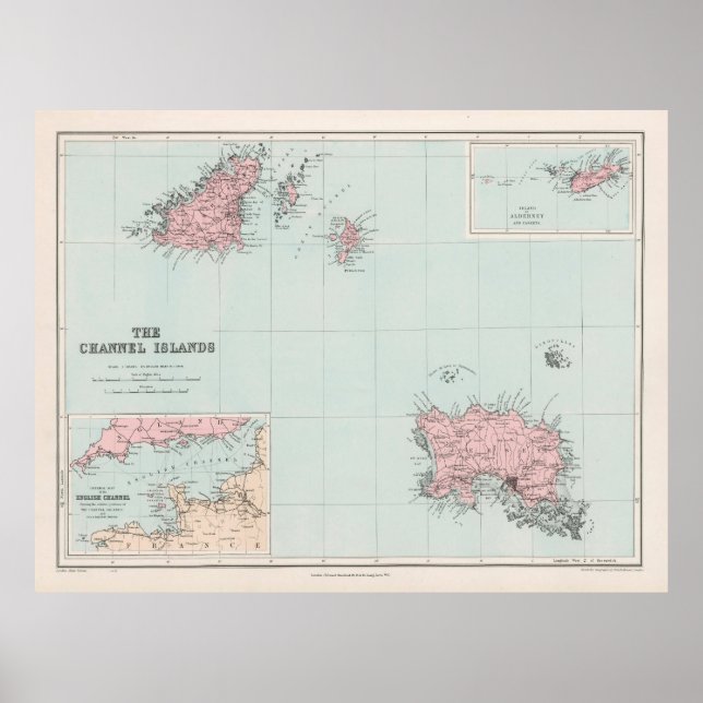 Poster Mapa das Ilhas do Canal Antigo (1904) Guernsey & J (Frente)