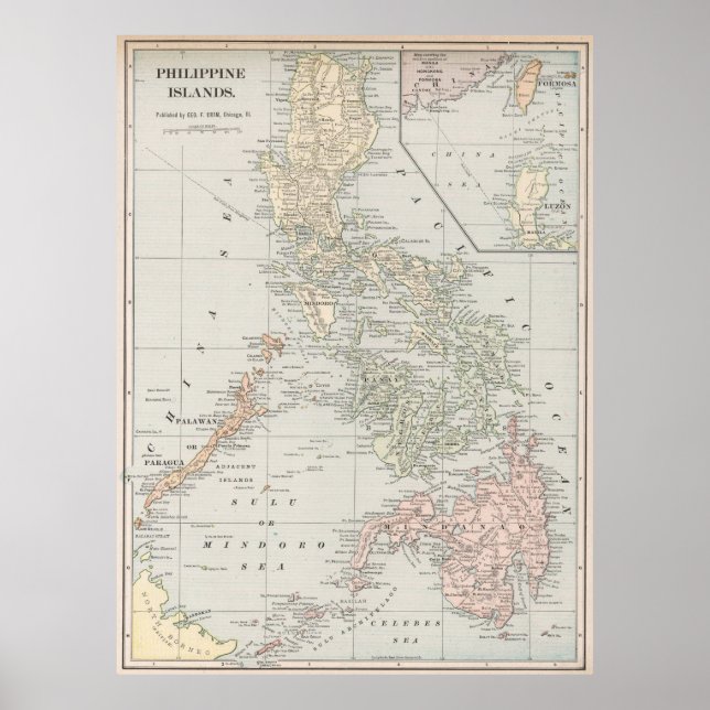 Poster Mapa das Ilhas Filipinas (1901) (Frente)