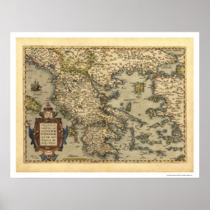 Pôster Mapa das Ilhas Gregas Ortelius 1570