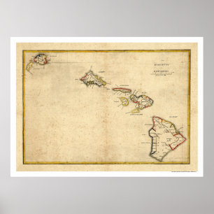 Poster Mapa das Ilhas Havaianas por Kalama 1837