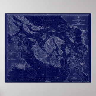 Poster Mapa das Ilhas San Juan WA Gráfico Náutico Arte Az