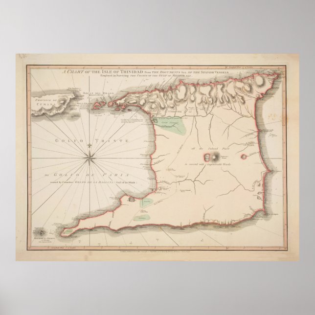Poster Mapa das Ilhas Vintage Trinidad (1793) (Frente)