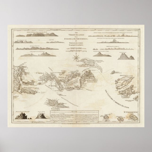 Poster Mapa das Ilhas Virgens (1775) Rua Thomas, Rua Croi (Frente)