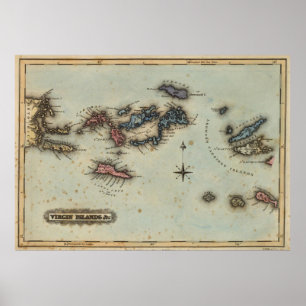 Poster Mapa das Ilhas Virgens (1823)