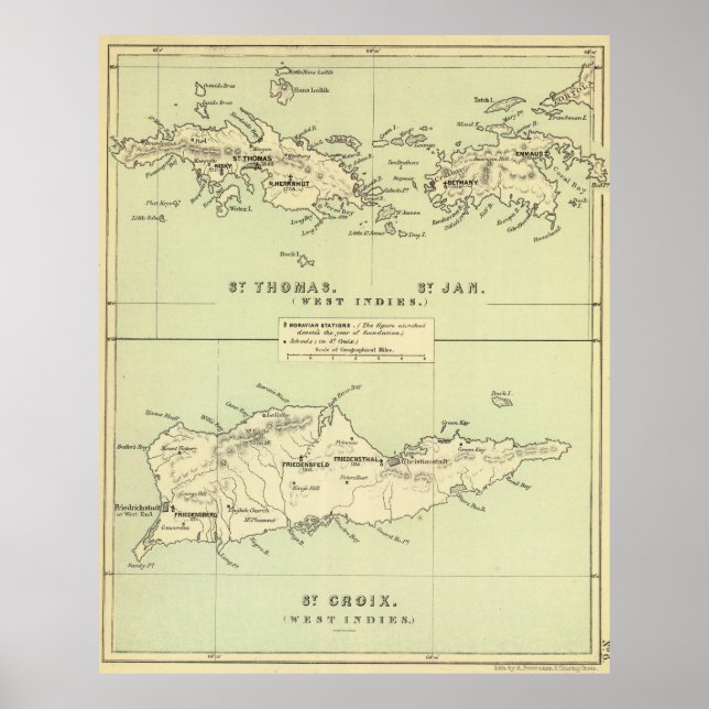 Pôster Mapa das Ilhas Virgens (1853) (Frente)