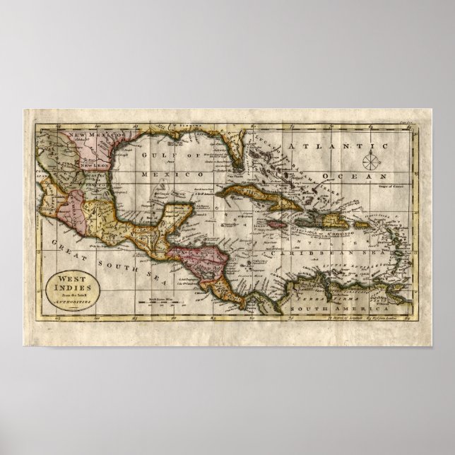 Pôster Mapa das Índias Ocidentais de 1790 por Dilly e Rob (Frente)