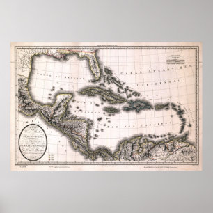 Pôster Mapa das Índias Ocidentais e do Golfo em 1806
