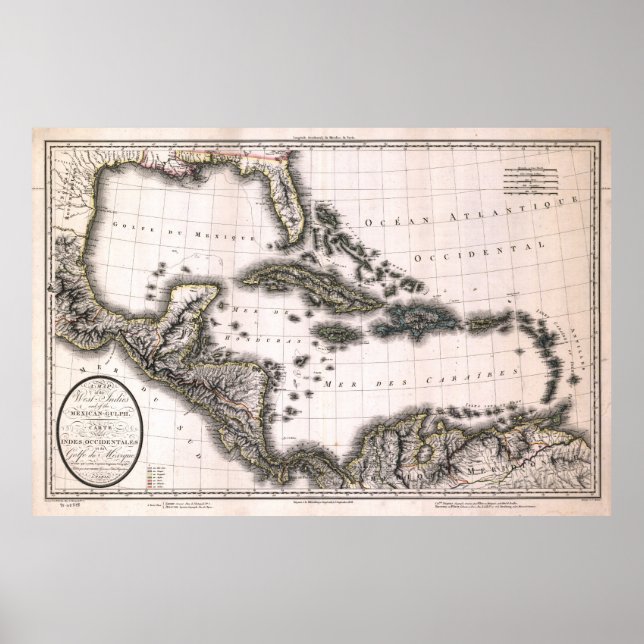 Pôster Mapa das Índias Ocidentais e do Golfo em 1806 (Frente)