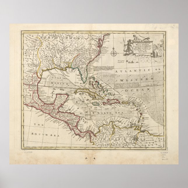 Pôster Mapa das Índias Ocidentais por Emanuel Bowen (1752 (Frente)