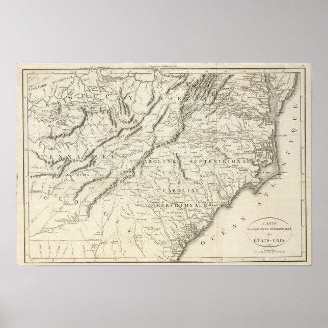 Pôster Mapa das províncias do Sul dos Estados Unidos (Frente)
