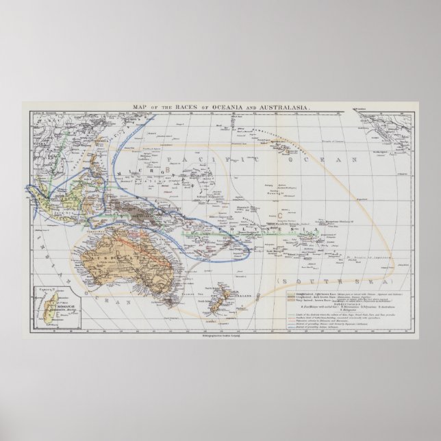 Poster Mapa das Raças da Oceânia e da Australásia (Frente)