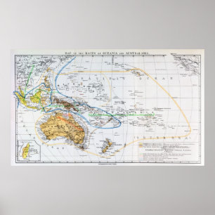Pôster Mapa das raças de Oceania e de Australasia