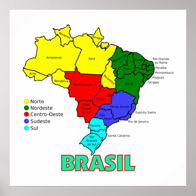 Poster Mapa das Regiões do Brasil (Frente)
