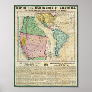 Poster Mapa das regiões Dourados de Califórnia