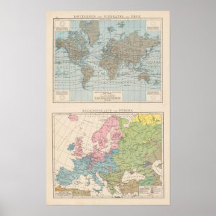 Poster Mapa das religiões em Europa