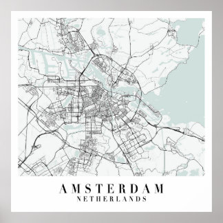 Poster Mapa das Ruas Azuis de Amsterdã, Holanda