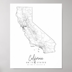 Poster Mapa das ruas mínimas da Califórnia